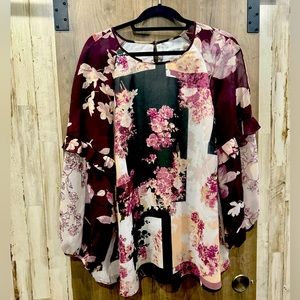 Calvin Klein purple floral design sheer blouse with long full sleeves size XL
